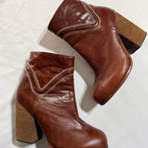 Jeffrey Campbell  Leather Block Heel Ankle Boots